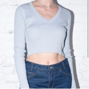 Brandy Melville Light Blue Milena V Neck Sweater Top Long Sleeve One Size